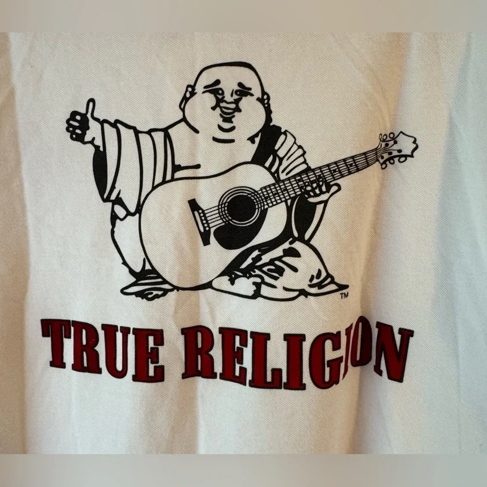 True Religion White Polo Shirt with Red Logo Graphic Polo